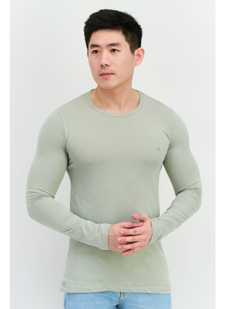 French Connection Men Crew Neck Long Sleeves Brand Logo T-Shirt, Sage Green  - Image 1