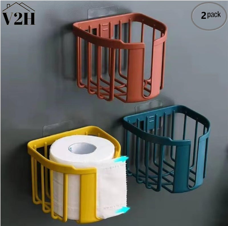 V2H Toilet Paper Holder Bathroom/Kitchen Self Adhesive Sticker Tissue Roll Wall Mounted(Set of 2) - Image 2
