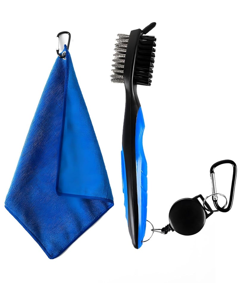 RupeeRise Golf Kit,Golf Club Cleaning Kit with Premium Towel & Brush - Convenient Clip-On Golf Towels for Bags,Golf Essential Travel-Ready Accessories (Blue) - Image 1