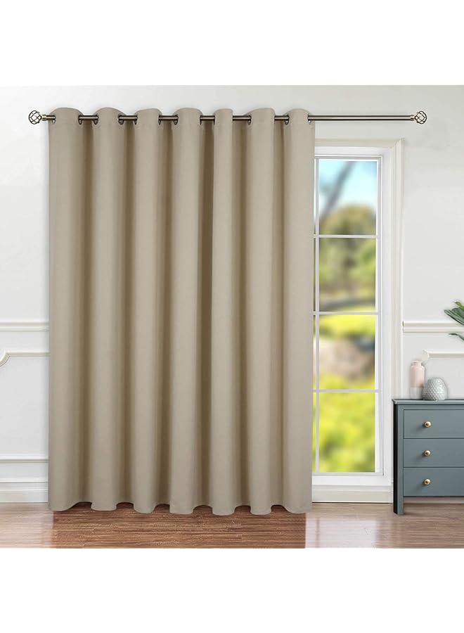The Bros Patio Door Curtains, 1 Panel Extra Wide Grommet Curtain Panel, Thermal Blackout Curtains Room Divider, Sliding Glass Door Drapes, Sliding Door Curtains for Living Room (200x270cm, Beige)  - Image 1