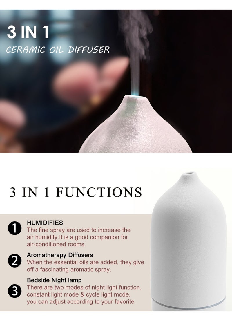 Generic - Essential Oil Diffuser Humidifiers,Aromatherapy Diffuser, Ceramic Wood Grain Diffusers for Oils, 7 Color Night Light Aroma Home, Office and Trip 100ML White - Image 1