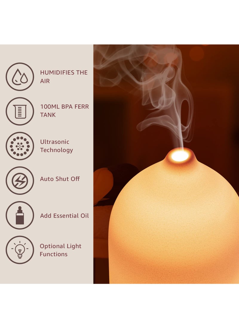 Generic - Essential Oil Diffuser Humidifiers,Aromatherapy Diffuser, Ceramic Wood Grain Diffusers for Oils, 7 Color Night Light Aroma Home, Office and Trip 100ML White - Image 1