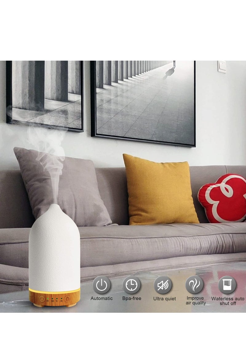 Generic - Essential Oil Diffuser Humidifiers,Aromatherapy Diffuser, Ceramic Wood Grain Diffusers for Oils, 7 Color Night Light Aroma Home, Office and Trip 100ML White - Image 1
