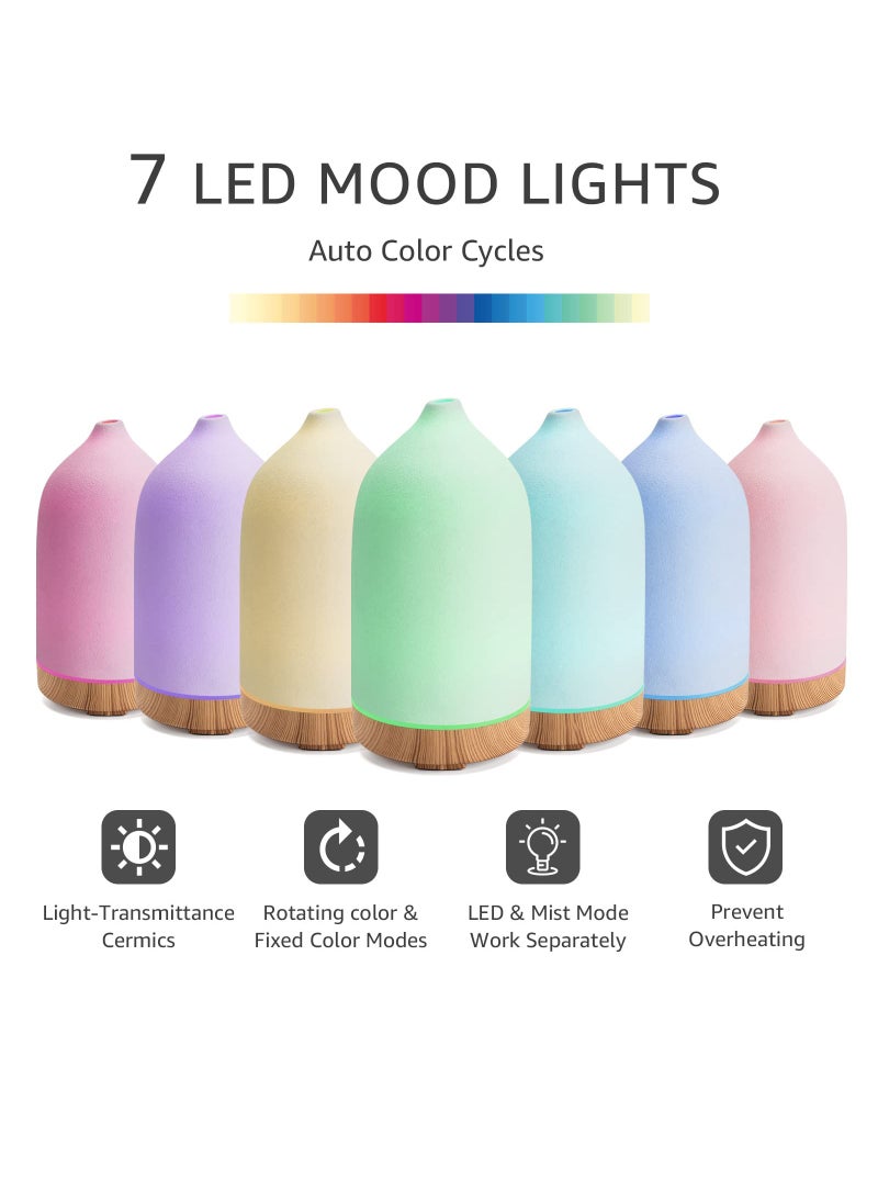 Generic - Essential Oil Diffuser Humidifiers,Aromatherapy Diffuser, Ceramic Wood Grain Diffusers for Oils, 7 Color Night Light Aroma Home, Office and Trip 100ML White - Image 1