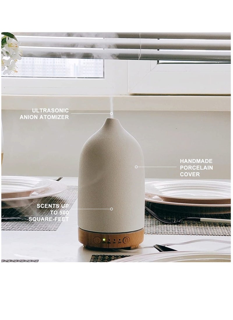 Generic - Essential Oil Diffuser Humidifiers,Aromatherapy Diffuser, Ceramic Wood Grain Diffusers for Oils, 7 Color Night Light Aroma Home, Office and Trip 100ML White - Image 1
