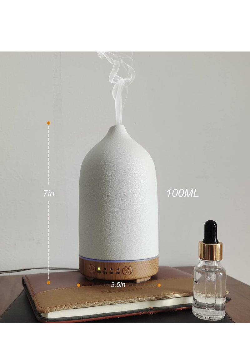 Generic - Essential Oil Diffuser Humidifiers,Aromatherapy Diffuser, Ceramic Wood Grain Diffusers for Oils, 7 Color Night Light Aroma Home, Office and Trip 100ML White - Image 1