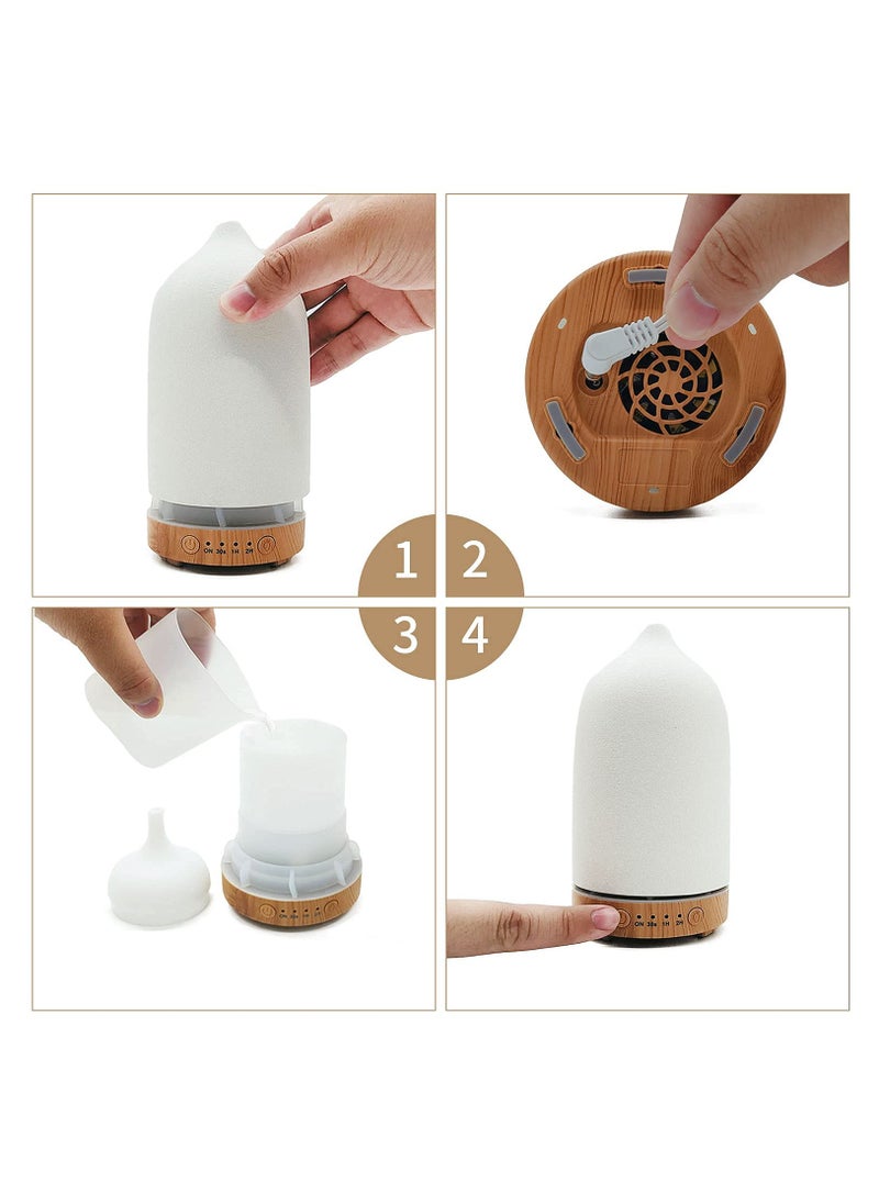Generic - Essential Oil Diffuser Humidifiers,Aromatherapy Diffuser, Ceramic Wood Grain Diffusers for Oils, 7 Color Night Light Aroma Home, Office and Trip 100ML White - Image 1