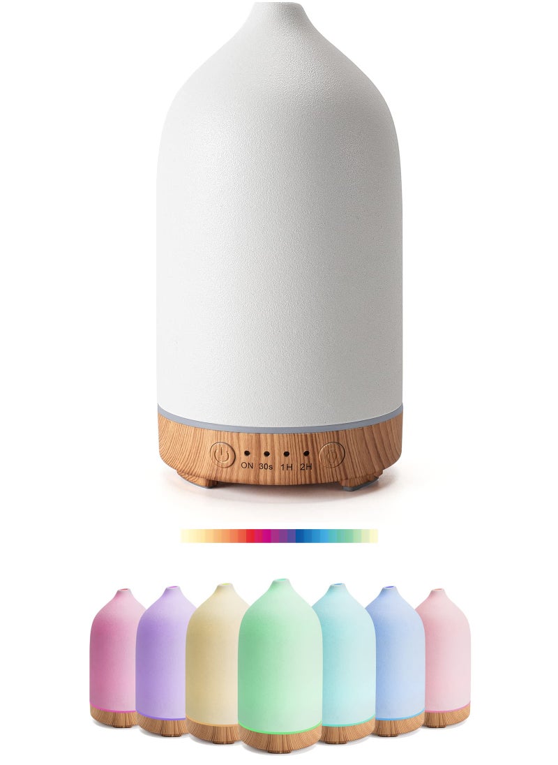 Generic - Essential Oil Diffuser Humidifiers,Aromatherapy Diffuser, Ceramic Wood Grain Diffusers for Oils, 7 Color Night Light Aroma Home, Office and Trip 100ML White - Image 1