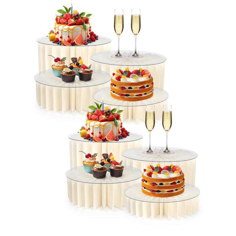 INPARALLUV Buffet Risers Food Risers for Buffet Table Acrylic Risers Display Stands Tall Cake Stands Cylinder Stands for Party Pedestal Cake Stand Dessert Table Display Set Cupcake Stands Cupcake Display (8 Pcs White) - Image 1