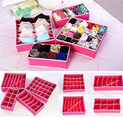 CELLEBII Foldable Box Type NonSmell Socks Bra Tie Scarfs Drawer Wardrobe Organizer Closet Storage Multicolour Set of 4 - Image 3