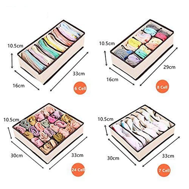 CELLEBII Foldable Box Type NonSmell Socks Bra Tie Scarfs Drawer Wardrobe Organizer Closet Storage Multicolour Set of 4 - Image 2