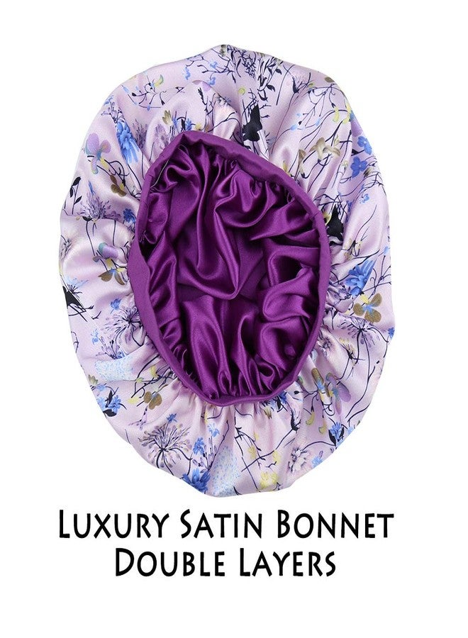 Alnorm Chemo Cap Silk Nightcap for Women Wide Band Satin Bonnet for Hair Beauty Purple Floral - Image 2