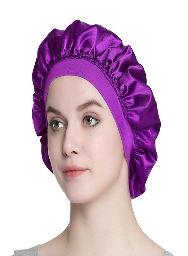Alnorm Chemo Cap Silk Nightcap for Women Wide Band Satin Bonnet for Hair Beauty Purple Floral - Image 5