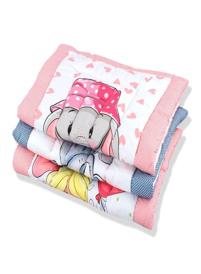 Sunhet New Born Baby Godadi Pack of 3, Cartoon Mat Pom Pom Soft Cotton Baby Godari Bed, Changing Mat Baby Crib Godadi Bedding Multicolor Combo Set|0 to 2 Years - Image 1