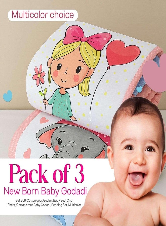 Sunhet New Born Baby Godadi Pack of 3, Cartoon Mat Pom Pom Soft Cotton Baby Godari Bed, Changing Mat Baby Crib Godadi Bedding Multicolor Combo Set|0 to 2 Years - Image 2