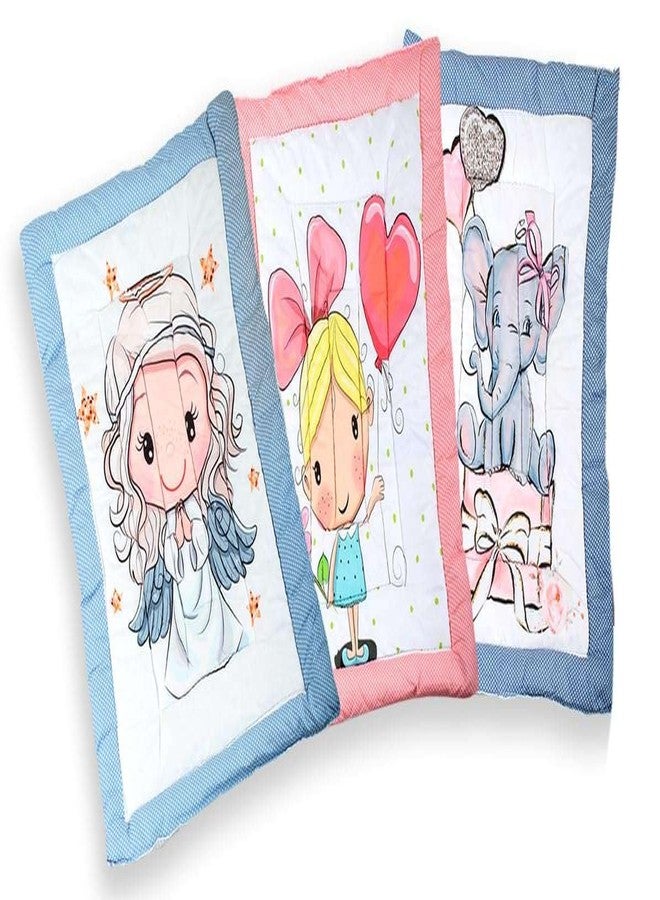 Sunhet New Born Baby Godadi Pack of 3, Cartoon Mat Pom Pom Soft Cotton Baby Godari Bed, Changing Mat Baby Crib Godadi Bedding Multicolor Combo Set|0 to 2 Years - Image 3