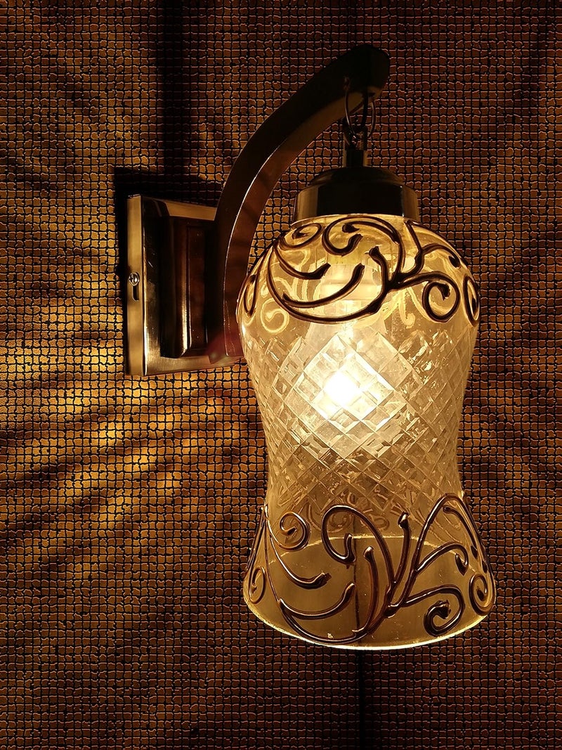 Weldecor Golden Glass Shade Lamp Light for Home Bedroom Drawing Room Living Room Decor Corded Electric Metal - Image 1