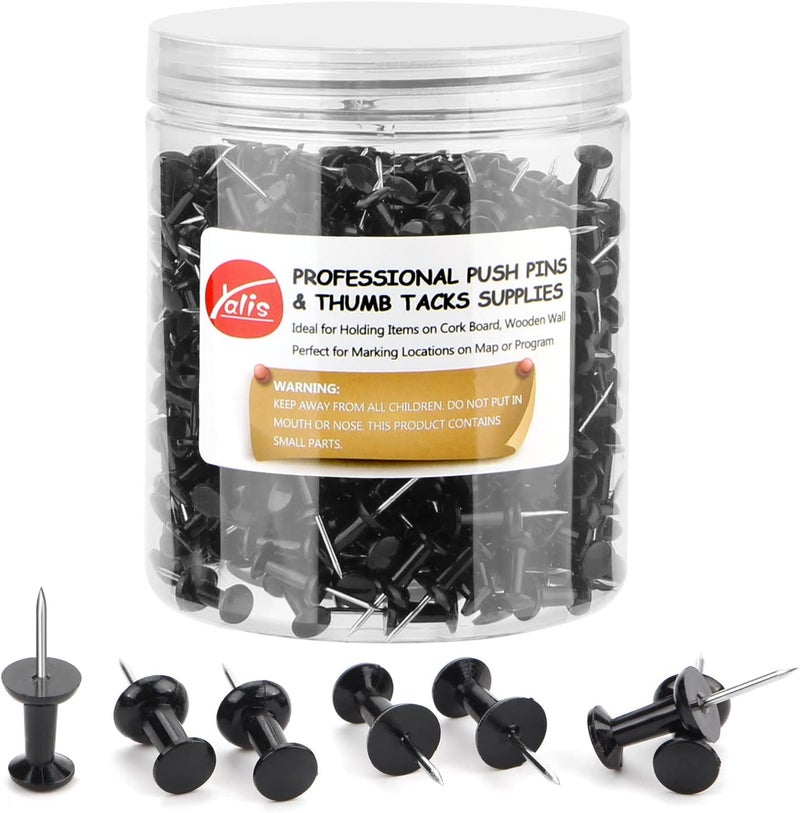 Yalis Black Push Pins 600 Count, Standard Dark Thumb Tacks for Corkboard Bulletin Board - Image 1