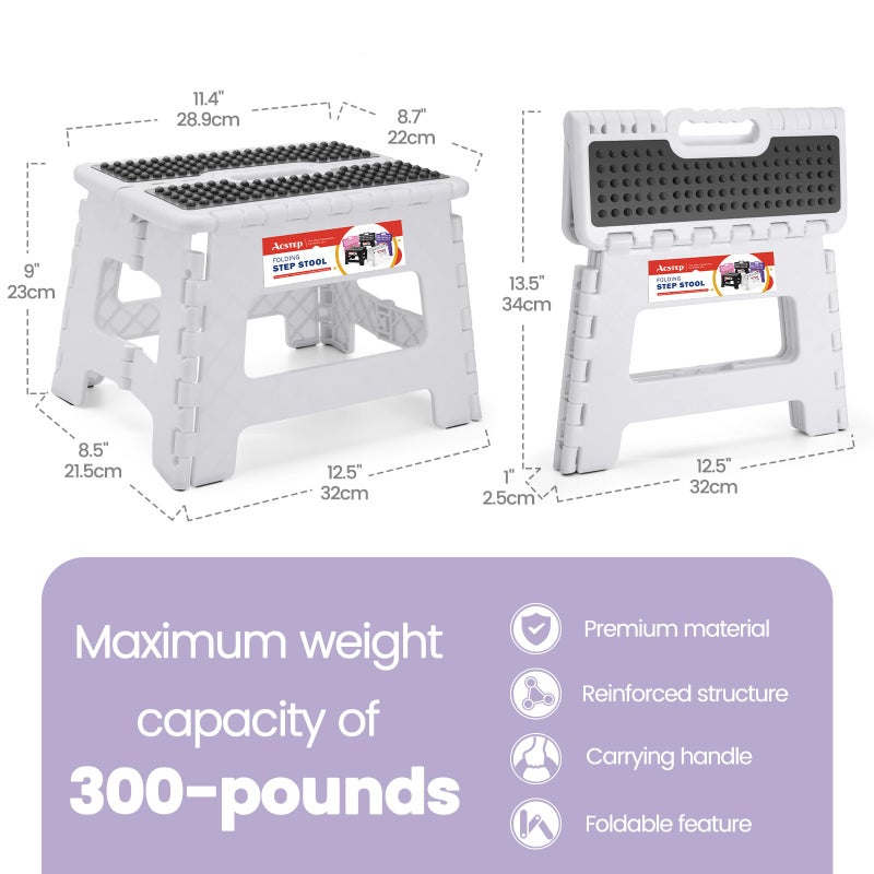 ACSTEP 9 Inch Folding Step Stool 300 LB Capacity Non Slip Foot Stool with Handle Plastic Foldable Step Stools for Kids Stepping Stool for Bathroom Kitchen Small Step Stool (1 PC White) - Image 4