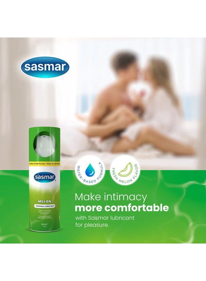 sasmar زيت تشحيم بنكهة البطيخ من ساسمار - زيت شخصي مائي للرجال والنساء - يشعر بالطبيعة، تركيبة تدوم طويلاً، خالية من البارابين، صديقة للألعاب وآمنة للواقيات الذكرية، زيت تشحيم فموي للأزواج - 60 مل - Image 2
