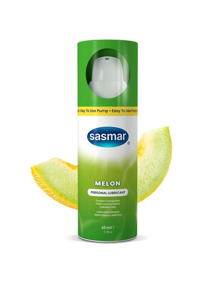 sasmar زيت تشحيم بنكهة البطيخ من ساسمار - زيت شخصي مائي للرجال والنساء - يشعر بالطبيعة، تركيبة تدوم طويلاً، خالية من البارابين، صديقة للألعاب وآمنة للواقيات الذكرية، زيت تشحيم فموي للأزواج - 60 مل - Image 1