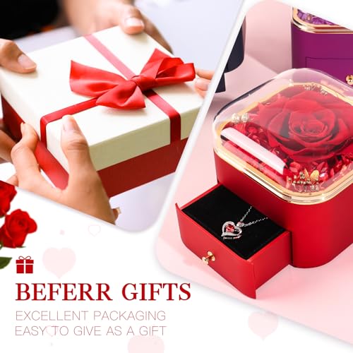 Beferr Gifts for Mom Preserved Real Rose with Red Necklace Eternal Roses Forever Flowers for Delivery Anniversary Birthday Mothers Day for Wife Mother Grandma Women Her Daughter Girlfriend - Image 5