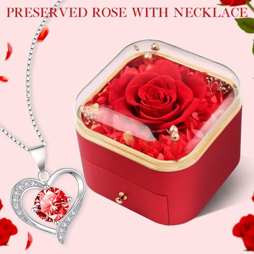 Beferr Gifts for Mom Preserved Real Rose with Red Necklace Eternal Roses Forever Flowers for Delivery Anniversary Birthday Mothers Day for Wife Mother Grandma Women Her Daughter Girlfriend - Image 4