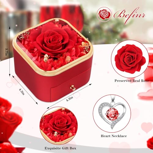 Beferr Gifts for Mom Preserved Real Rose with Red Necklace Eternal Roses Forever Flowers for Delivery Anniversary Birthday Mothers Day for Wife Mother Grandma Women Her Daughter Girlfriend - Image 2