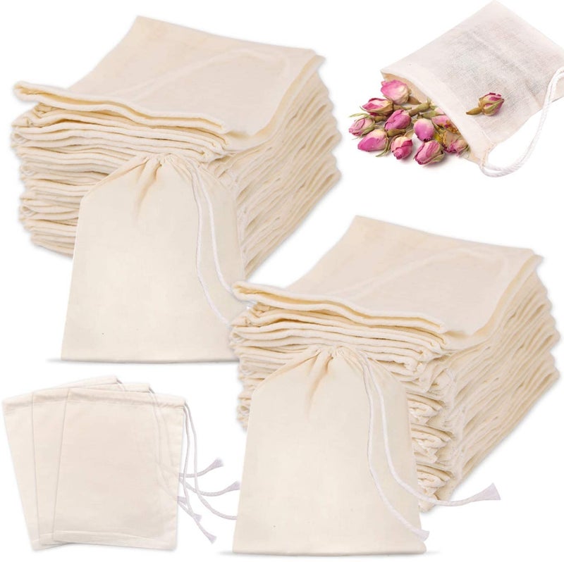NJ OVERSEAS Cotton Drawstring Muslin Bag - Coin, Herb, Jewelry, Gift Wrap, Ring, Party, Travel, Surprise Pack - Cosmetic Pouch (4.5x4.5 Inches) 20 Pc, Off White - Image 1