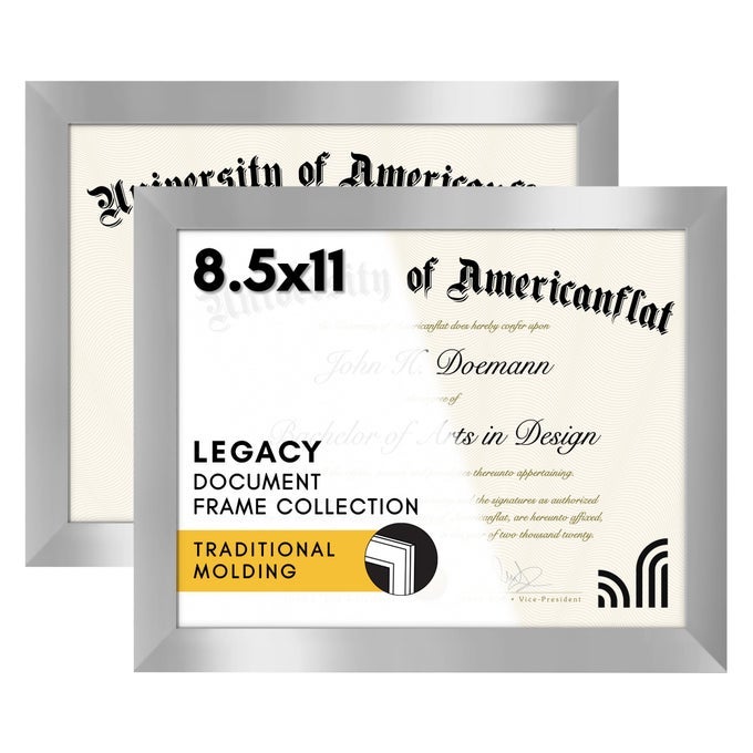 85x11 Diploma Frame with ShatterResistant Glass Set of 2 Document Frames with Engineered Wood Legacy Collection Certificate Frame for Tabletop and Wall Display Silver
