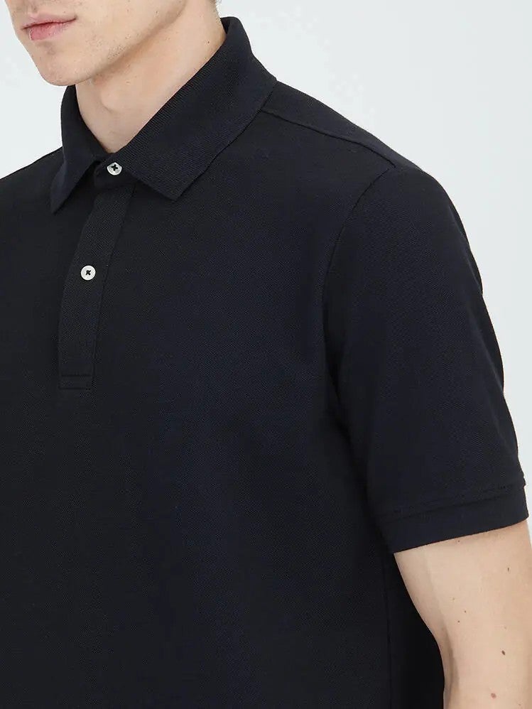 Kip Black Plain Polo Neck Cotton Blended T-Shirt - Image 5