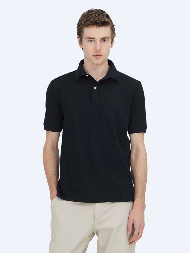 Kip Black Plain Polo Neck Cotton Blended T-Shirt - Image 1