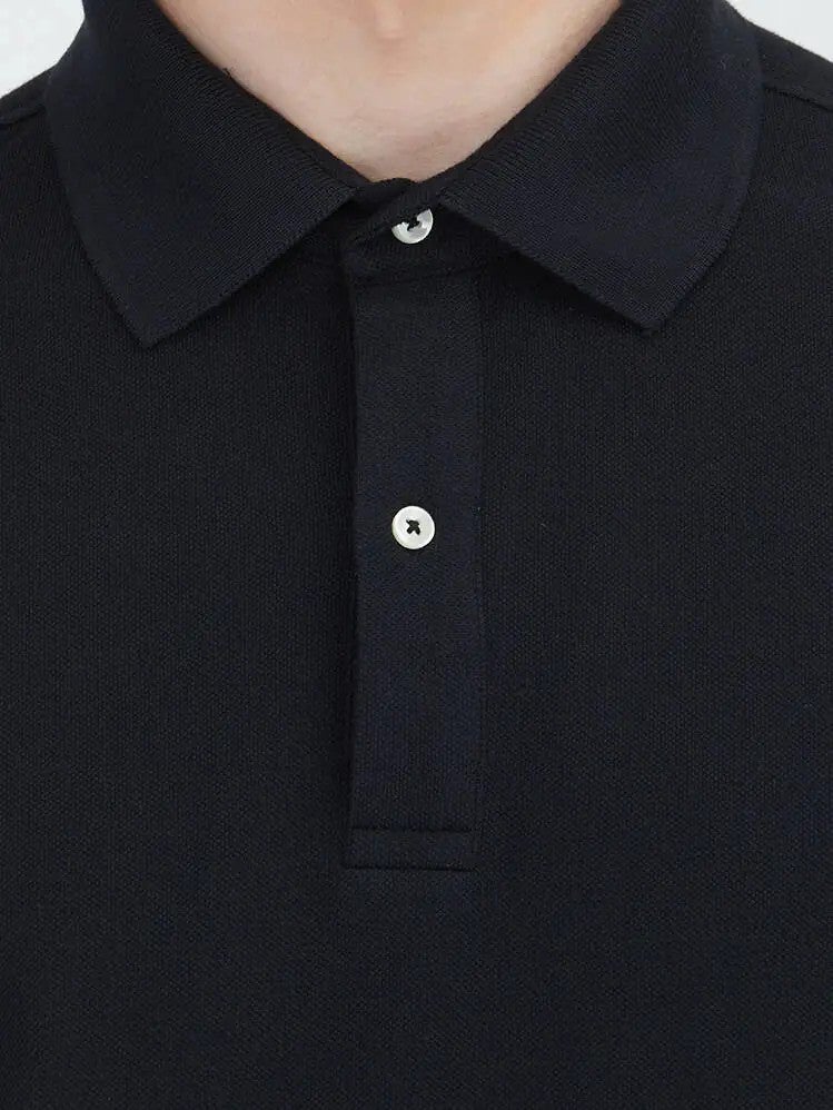 Kip Black Plain Polo Neck Cotton Blended T-Shirt - Image 3