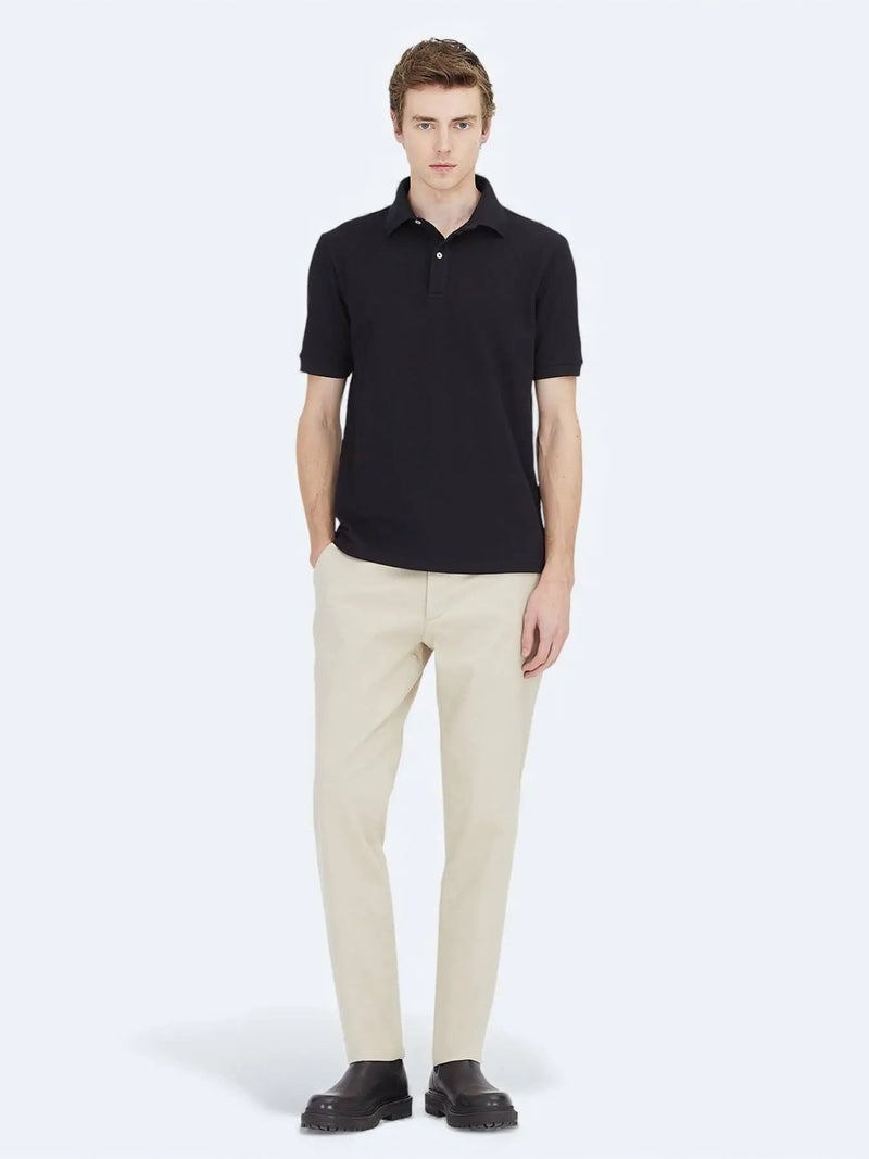 Kip Black Plain Polo Neck Cotton Blended T-Shirt - Image 2
