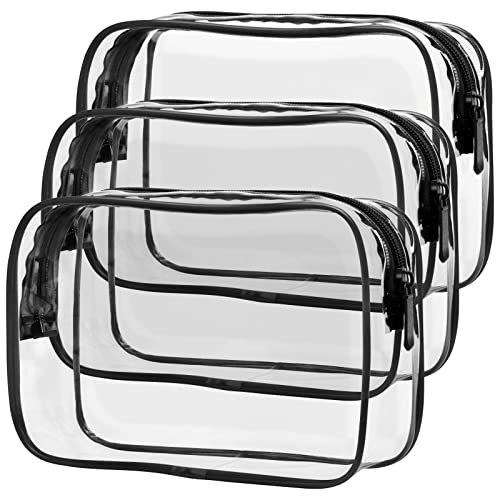 PACKISM Clear Makeup Bags  3 Pack Quart Size Travel Bag TSA Approved Travel for Toiletries Cosmetic Bags Carry on Clear Toiletry TSA Approved Toiletry Black Large