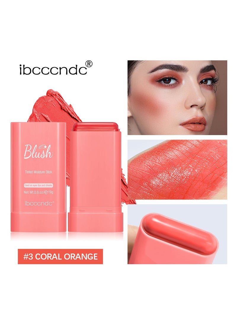 ibcccndc Cream blush, blush for cheeks eyes and lips, natural blush, waterproof and sweat-proof, tinted solid stick, long-lasting nude makeup multi-purpose color stick cream blush#3 coral orange  - Image 1