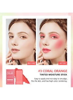 ibcccndc Cream blush, blush for cheeks eyes and lips, natural blush, waterproof and sweat-proof, tinted solid stick, long-lasting nude makeup multi-purpose color stick cream blush#3 coral orange  - Image 4