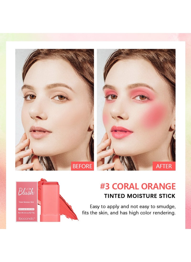 ibcccndc Cream blush, blush for cheeks eyes and lips, natural blush, waterproof and sweat-proof, tinted solid stick, long-lasting nude makeup multi-purpose color stick cream blush#3 coral orange  - Image 4