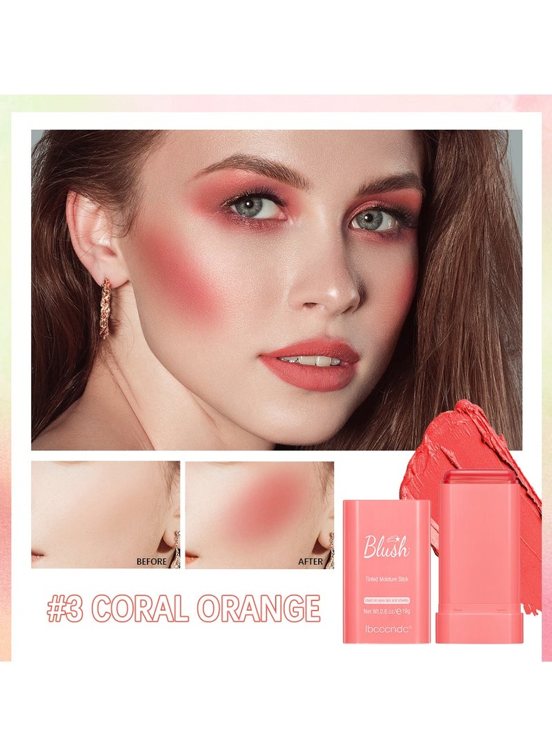 ibcccndc Cream blush, blush for cheeks eyes and lips, natural blush, waterproof and sweat-proof, tinted solid stick, long-lasting nude makeup multi-purpose color stick cream blush#3 coral orange  - Image 5