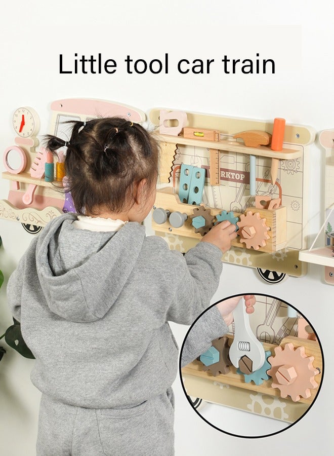 JSAITOYS Wooden Train Sensory Activity Wall Panel Kids Montessori Busy Board Early Learning Educational Toys for Kids Toddlers - Image 3