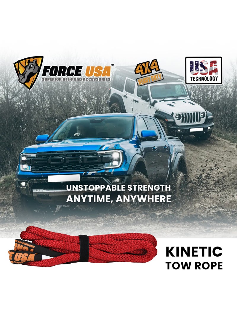 FORCE USA حزام سحب كينتيك 6م 8.2 طن - حبل استرداد ثقيل لتحمل السيارات، SUV، ATV، و4WD - حزام استرداد نايلون قوي مع حلقات معززة لسحب سلس على الطرق الوعرة - Image 2