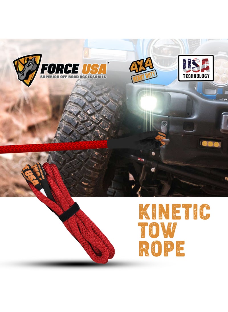 FORCE USA حزام سحب كينتيك 6م 8.2 طن - حبل استرداد ثقيل لتحمل السيارات، SUV، ATV، و4WD - حزام استرداد نايلون قوي مع حلقات معززة لسحب سلس على الطرق الوعرة - Image 5
