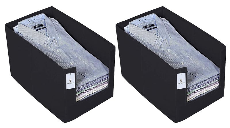 Kuber Industries 2 Piece Non Woven Shirt Stacker Wardrobe Organizer Set BlackCTKTC031831 - Image 1