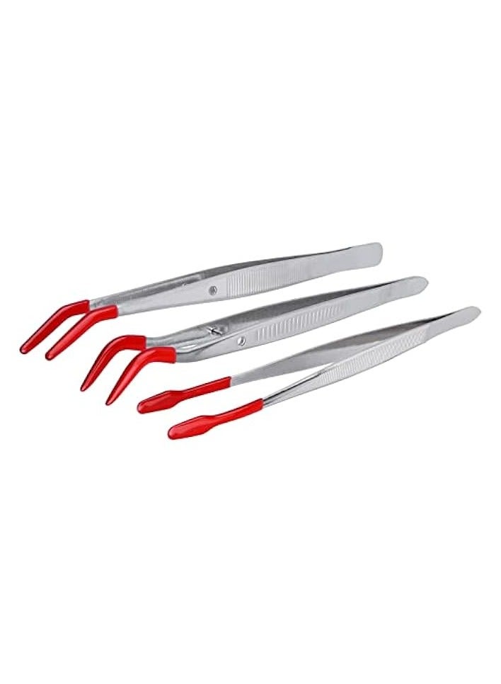 PROMASS 6Pcs Rubber Tipped Tweezers Long Tweezers with PVC Coated Straight Flat Curved Tips Tweezers for Stamp Coins Jewelry Crafts Electronic Tweezers Tools - Image 2