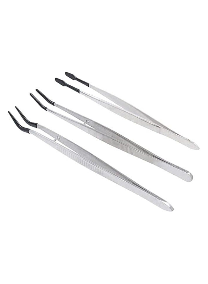 PROMASS 6Pcs Rubber Tipped Tweezers Long Tweezers with PVC Coated Straight Flat Curved Tips Tweezers for Stamp Coins Jewelry Crafts Electronic Tweezers Tools - Image 3