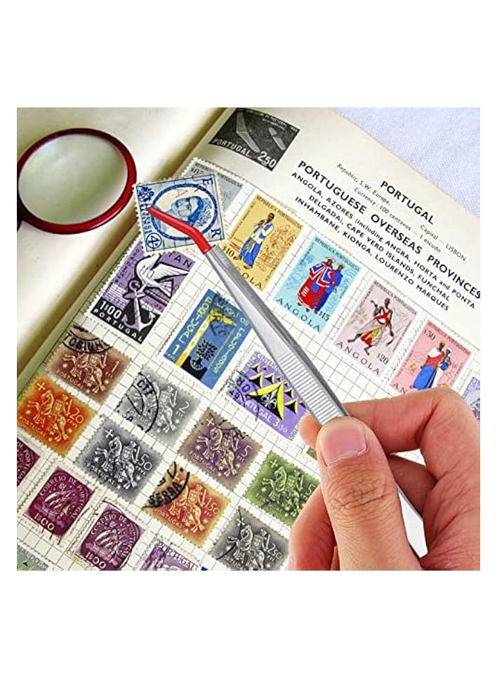 PROMASS 6Pcs Rubber Tipped Tweezers Long Tweezers with PVC Coated Straight Flat Curved Tips Tweezers for Stamp Coins Jewelry Crafts Electronic Tweezers Tools - Image 5