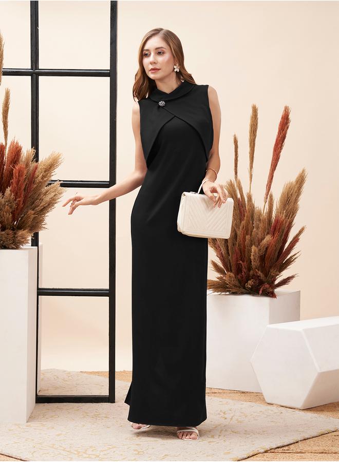 Mish Collared Overlap Detail Maxi Dress with Back Slit by Styli  - Image 1