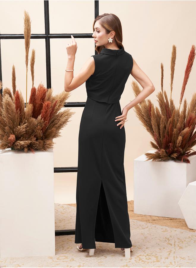 Mish Collared Overlap Detail Maxi Dress with Back Slit by Styli  - Image 5