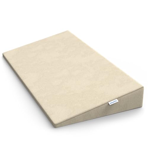 Cherilo Full Size Elevated Wedge Pillow for Baby Crib & Mattress, Helps to Elevate Baby for Acid Reflux, Colic, GERD, Heat Burn & Vomiting | 28" x 14" x 3" | - with Removable Velvet Cover - Cream - Image 1