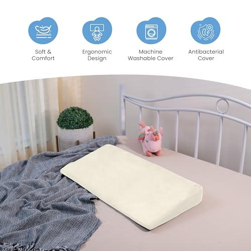 Cherilo Full Size Elevated Wedge Pillow for Baby Crib & Mattress, Helps to Elevate Baby for Acid Reflux, Colic, GERD, Heat Burn & Vomiting | 28" x 14" x 3" | - with Removable Velvet Cover - Cream - Image 5